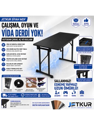 XMAX Jetkur Siyah Mdf Bilgisayar Oyuncu Masası Sallanmaz Metal Ayaklı - Vida Derdi Yok