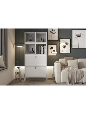 Minimalist Lüks Detaylı Vitrin / Altın Kulplu ve Ayaklı Çok Amaçlı Salon Dolabı PNR-VTR-1004