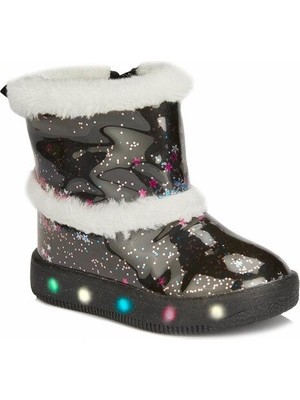 Vicco Kız Çocuk Işıklı Yağmur Çizmesi Siyah P.U Slip-On Kapama Özelliği ile Rahat Taban