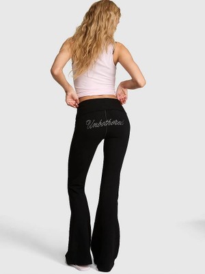 Pink All-Day Beli Katlanabilen Ispanyol Paça Tayt - Işıltılı Siyah