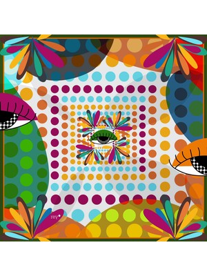 Muguetarts %100 Dijital Sürreal Tasarım Desenli Şal Colourful 95X95 cm