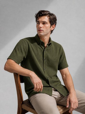 Classics Men Reeport Likralı Kısa Kol Slim Fit Çizgili Gömlek - 7640