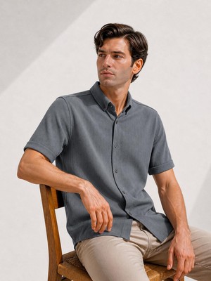 Classics Men Reeport Likralı Kısa Kol Slim Fit Çizgili Gömlek - 7640