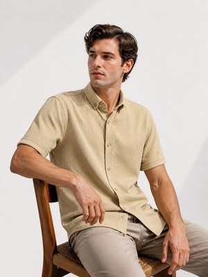 Classics Men Reeport Likralı Kısa Kol Slim Fit Çizgili Gömlek - 7640