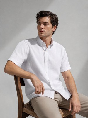 Classics Men Reeport Likralı Kısa Kol Slim Fit Çizgili Gömlek - 7640