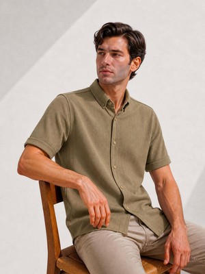Classics Men Reeport Likralı Kısa Kol Slim Fit Çizgili Gömlek - 7640