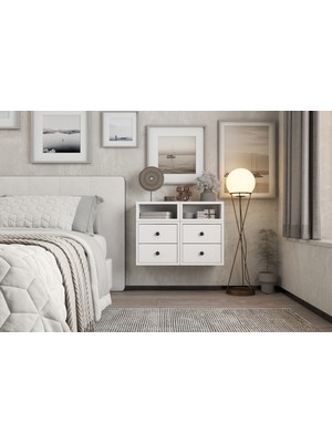 Minimalist Yüzen Komodin / 4 Çekmeceli ve Bölmeli Duvar Ünitesi PNR-KMD-1028