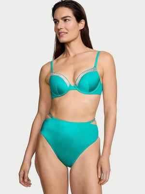 Victoria's Secret Swim Işıltılı Askılı Yüksek Bel Cheeky Bikini Altı - Deniz Mavisi