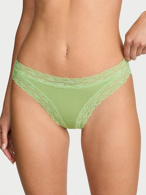 Lace Trim Dantelli Pamuklu Bikini Külot - Fıstık Yeşili