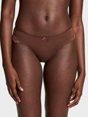 Victoria's Secret Esnek Pamuklu Dantel Kenarlı Bikini Külot - Ganaj