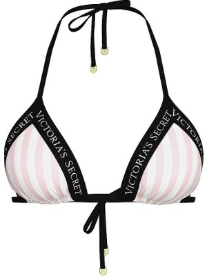 Victoria's Secret Swim Logolu Üçgen Bikini Üstü - Pembe Ikonik Çizgi