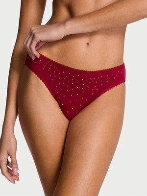 Victoria's Secret Esnek Pamuklu Işıltılı Bikini Külotu - Bordo Işıltılı
