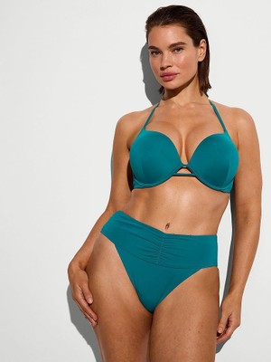 Victoria's Secret Swim Büzgü Detaylı Yüksek Bel Bikini Altı - Koyu Turkuaz