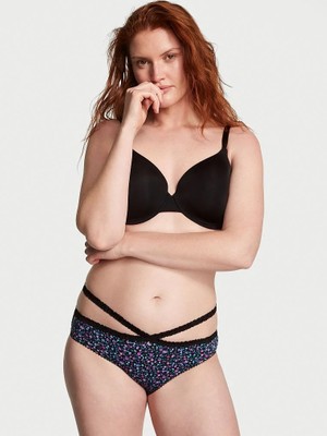 Victoria's Secret Fitilli Pamuklu Bikini Külot - Siyah Çiçekli