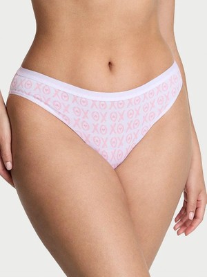 Victoria's Secret Esnek Pamuklu Bikini Külot - Beyaz Toz Pembe Baskılı