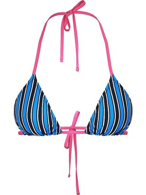 Pink Üçgen Askılı Bikini Üstü - Mavi Çizgili