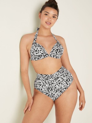 Pink Yüksek Bel Shortie Bikini Altı - Siyah Beyaz Çiçek Desenli