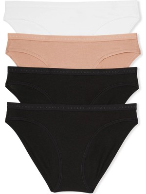 Victoria's Secret 4'lü Paket Esnek Pamuklu Bikini Külot - Buzlu Kahve