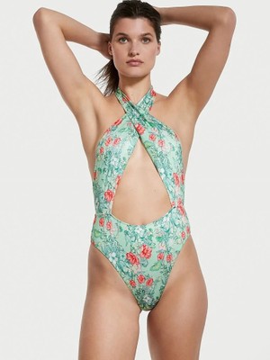 Victoria's Secret Cut-Out Detaylı Halter Yaka Mayo - Kelebekli Çiçek Desenli