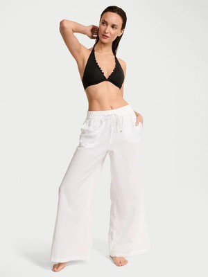 Victoria's Secret Swim Geniş Paça Keten Plaj Pantolonu - Beyaz