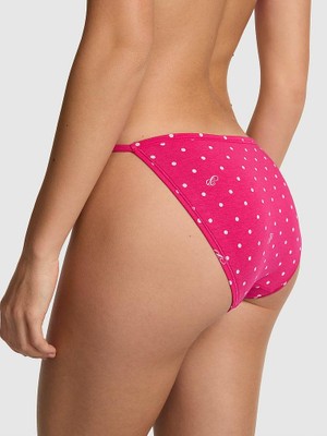 Pink Pamuklu Askılı Bikini Külot - Pembe Puantiyeli