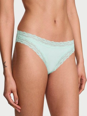 Lace Trim Dantelli Pamuklu Bikini Külot - Açık Yeşil