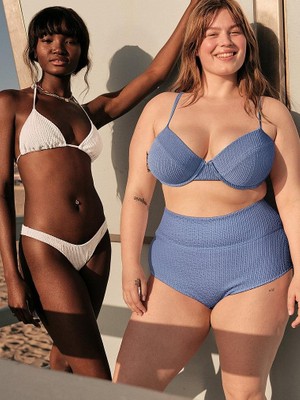 Pink Krinkıl Kumaş Brazilian Bikini Altı - Optik Beyaz