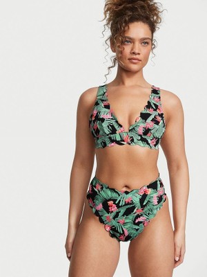 Victoria's Secret Swim Scallop Yüksek Bel Cheeky Bikini Altı - Tropikal Palmiyeler