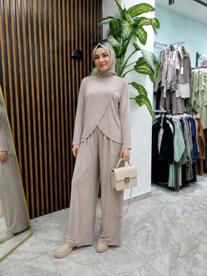 Esra Butik Vizon Pantolon Tunik Takım Lakost Kumaş Yeni Sezon