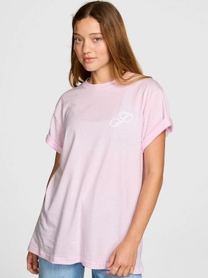 Pink Oversize Kısa Kollu Kampüs Tişört - Uçuk Pembe