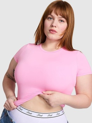 Pink Base Esnek Kısa Kollu Tişört - Lolipop Pembesi