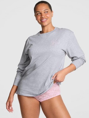 Pink Pamuklu Uzun Kollu Tişört - Kırçıllı Gri