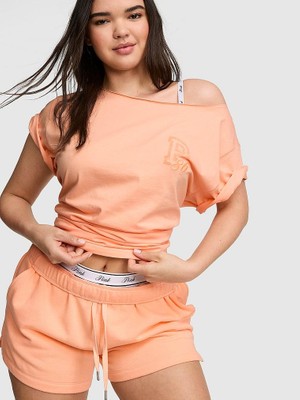Pink Pamuklu Omzu Açık Tişört - Somon