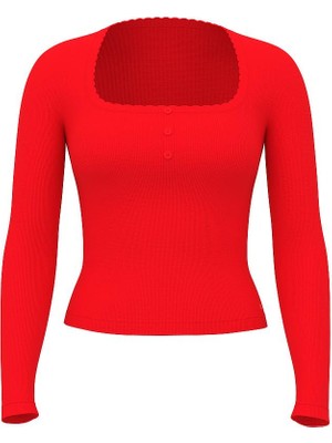 Pink Termal Henley Pijama Üstü - Kırmızı
