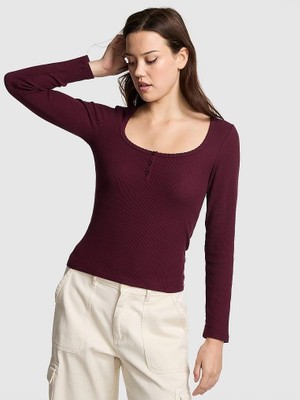 Pink Termal Henley Pijama Üstü - Yabani Gül