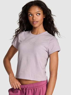Pink Retro Pamuklu Tişört - Lila