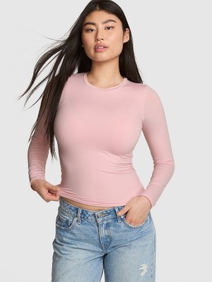 Pink Base Stretch Uzun Kollu Tişört - (Tek Renk)