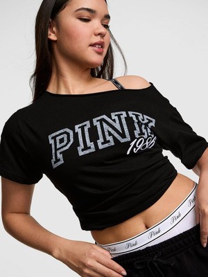 Pink Pamuklu Omzu Açık Tişört - (Tek Renk)