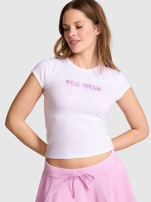 Pink Pamuklu Bebe Yaka Tişört - Beyaz
