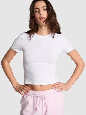 Pink Pamuklu Tişört - Beyaz
