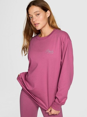Pink Kampüs Pamuklu Uzun Kollu Tişört - Mürdüm