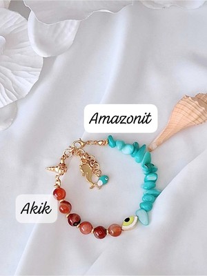 İpar Aksesuar Akik & Turkuaz Kırık Doğal Taş Kadın Bileklik
