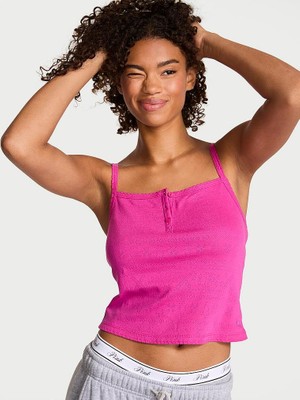 Pink Pointelle Henley Atlet - (Tek Renk)