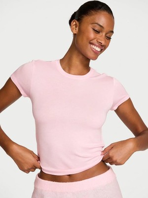 Victoria's Secret Dar Kesim Tişört - Açık Pembe