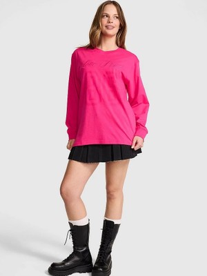 Pink Kampüs Pamuklu Uzun Kollu Tişört - Fuşya