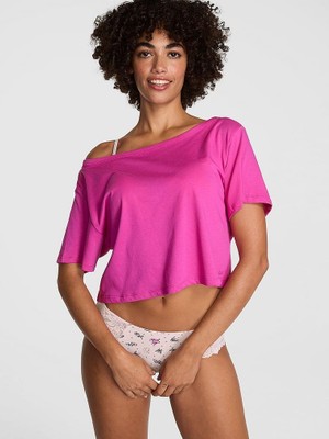 Pink Bol Kesim Crop Tişört - Fuşya
