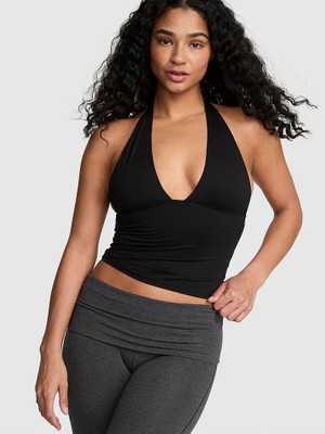 Pink Pınk Base Stretch™ Dekolteli Askılı Bluz - Saf Siyah