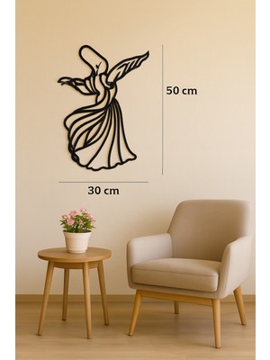 Ahşap Işleme Duvar Süsü- Semazen Silüeti- 50 cm x 30 cm