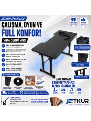 XMAX Jetkur Siyah Mdf Bilgisayar Oyuncu Masası Lazer Kesim Sallanmaz Metal Ayaklı - Vida Derdi Yok