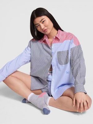 Pink Boyfriend Düğmeli Pijama Üstü - Çizgili